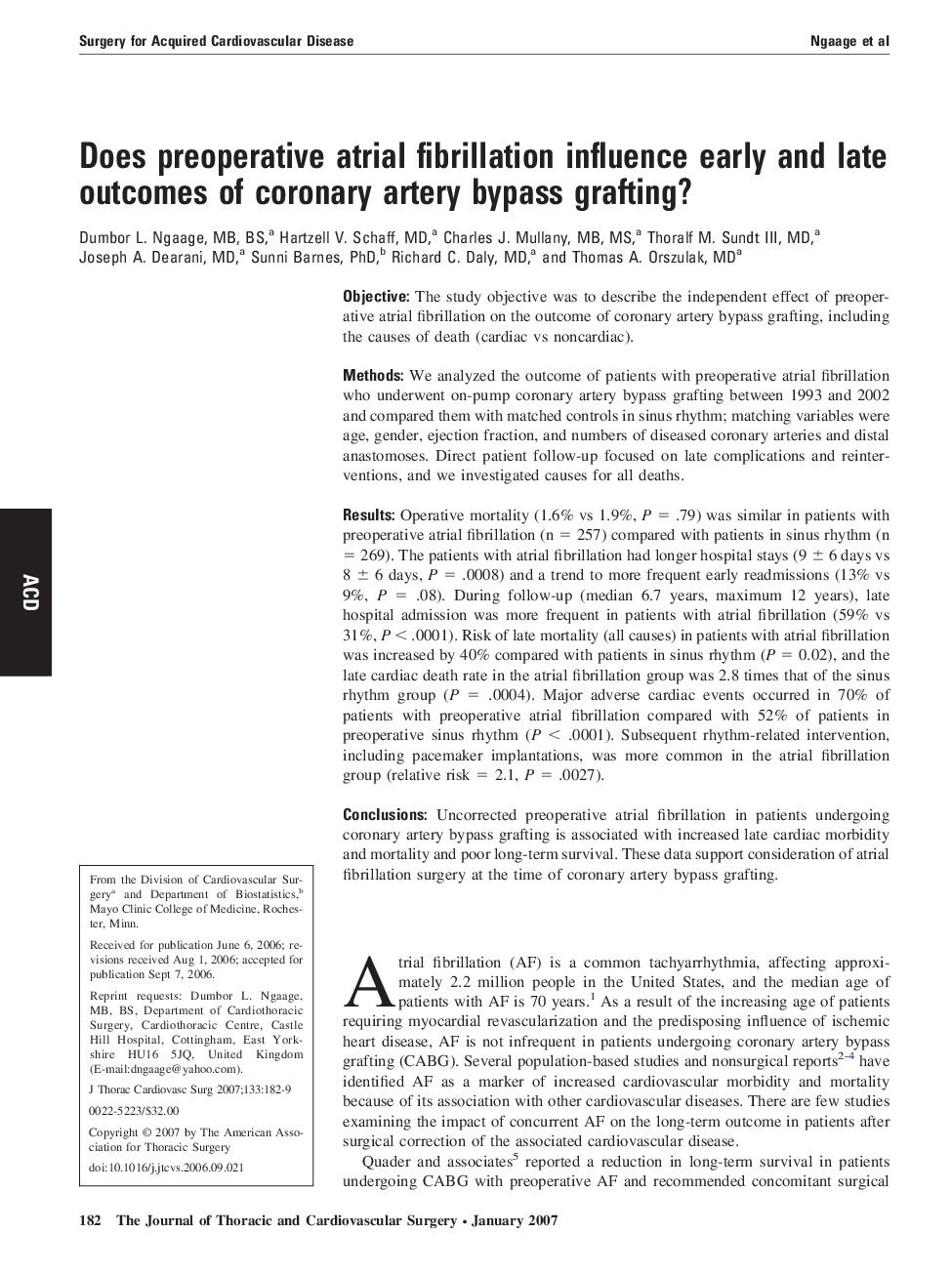 Does preoperative atrial fibrillation influence early and late outcomes of coronary artery bypass grafting?