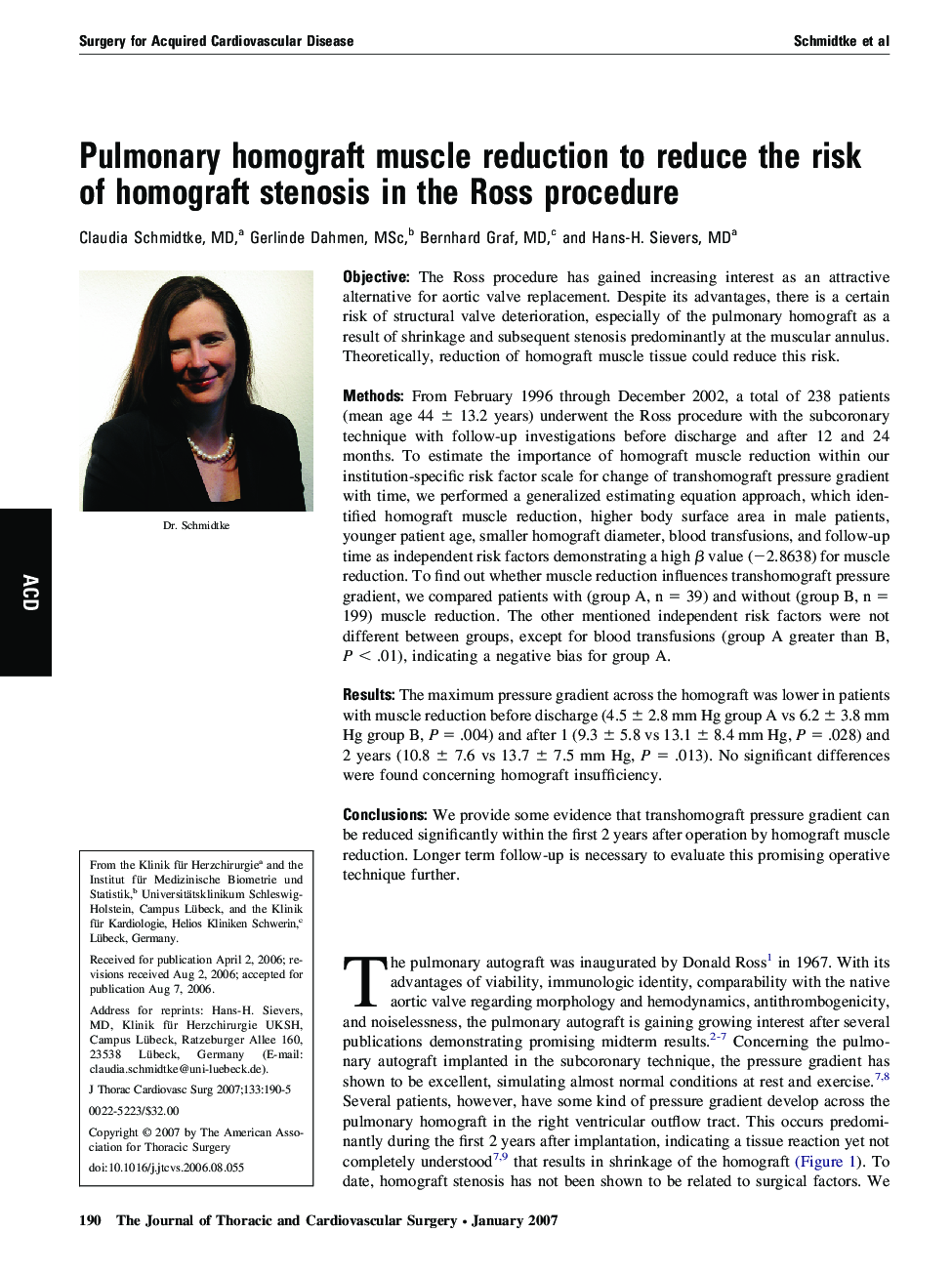 Pulmonary homograft muscle reduction to reduce the risk of homograft stenosis in the Ross procedure