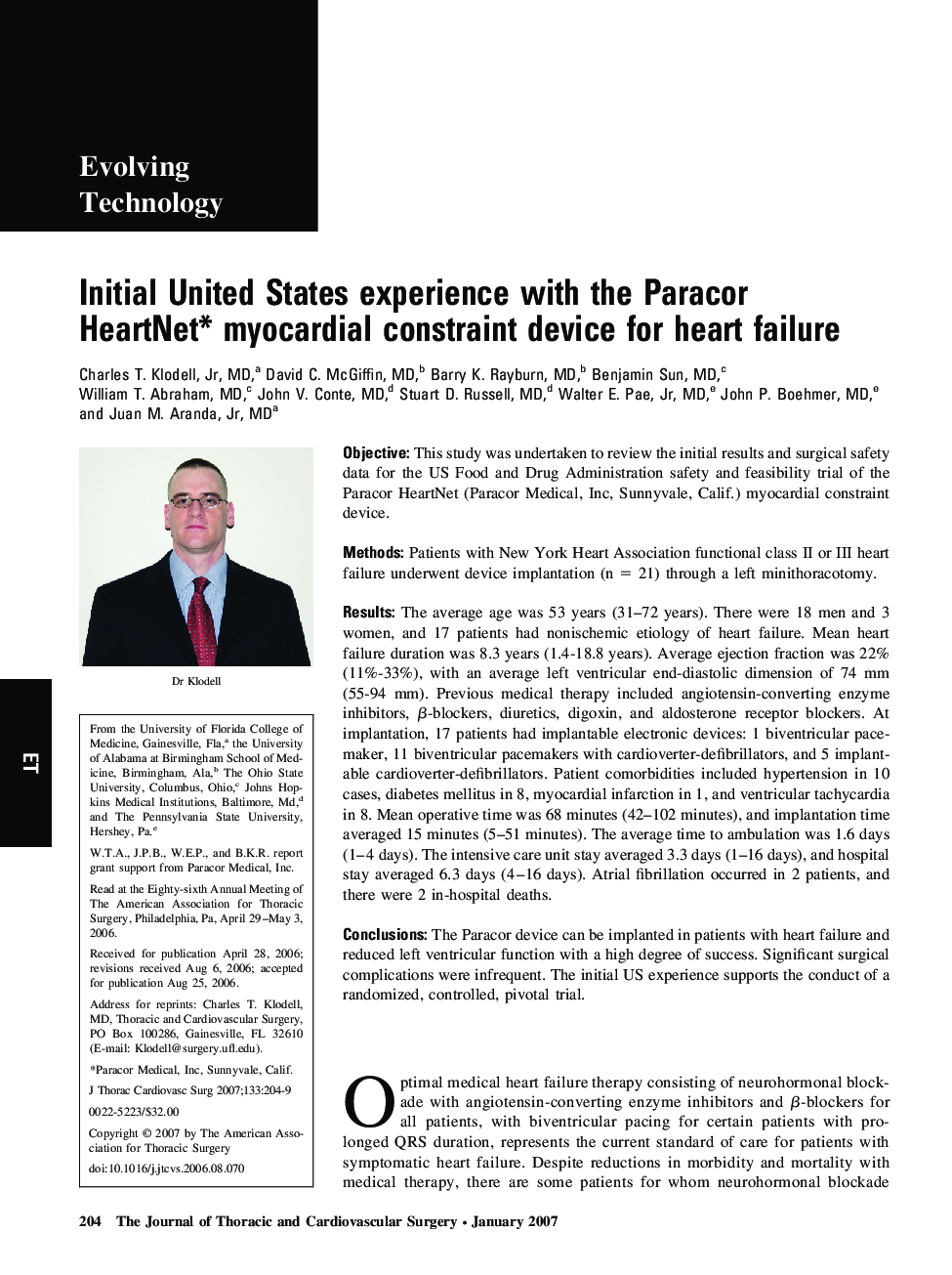 Initial United States experience with the Paracor HeartNet⁎ myocardial constraint device for heart failure