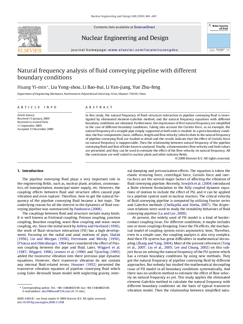 Natural frequency analysis of fluid conveying pipeline with different boundary conditions