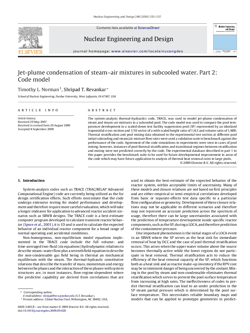 عکس صفحه اول مقاله: Jet-plume condensation of steam–air mixtures in subcooled water. Part 2: Code model Jet-plume condensation of steam–air mixtures in subcooled water. Part 2: Code model
