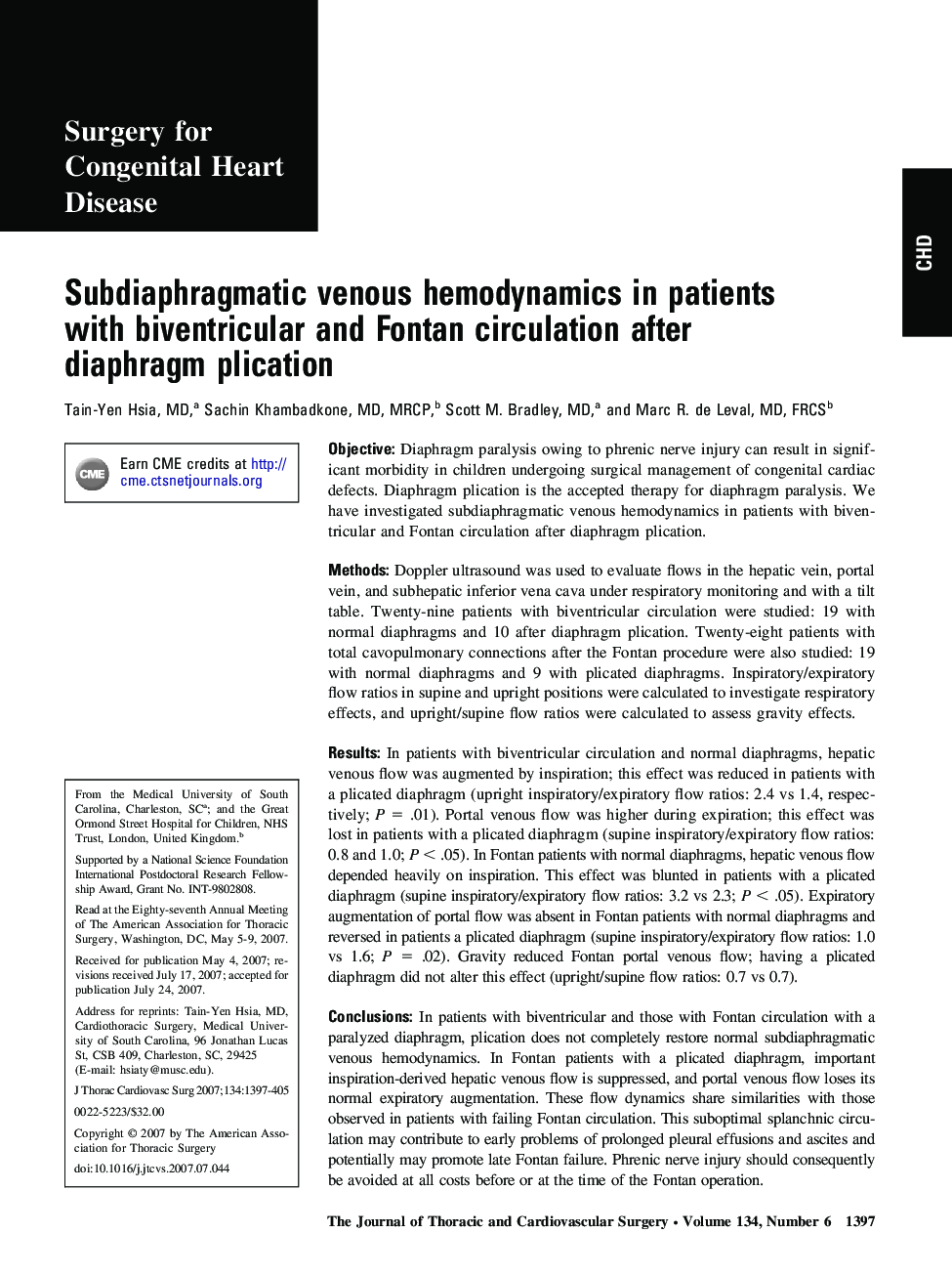 Subdiaphragmatic venous hemodynamics in patients with biventricular and Fontan circulation after diaphragm plication