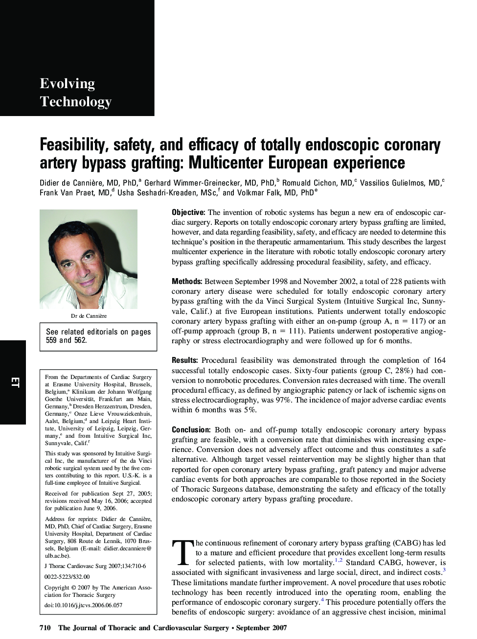Feasibility, safety, and efficacy of totally endoscopic coronary artery bypass grafting: Multicenter European experience 