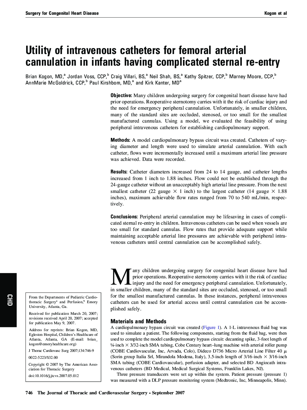 Utility of intravenous catheters for femoral arterial cannulation in infants having complicated sternal re-entry
