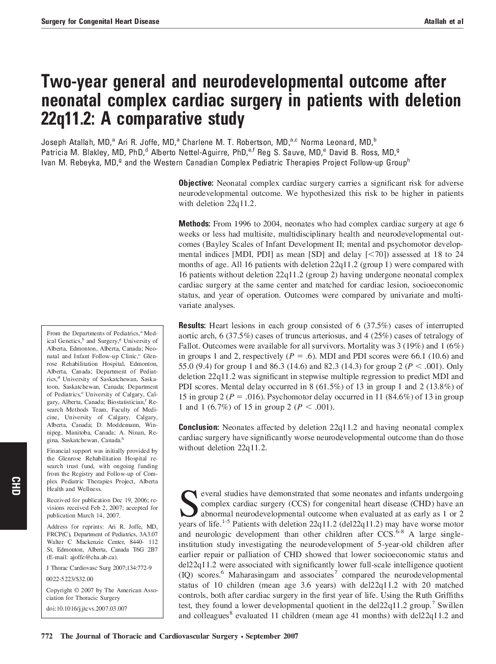 Two-year general and neurodevelopmental outcome after neonatal complex cardiac surgery in patients with deletion 22q11.2: A comparative study 