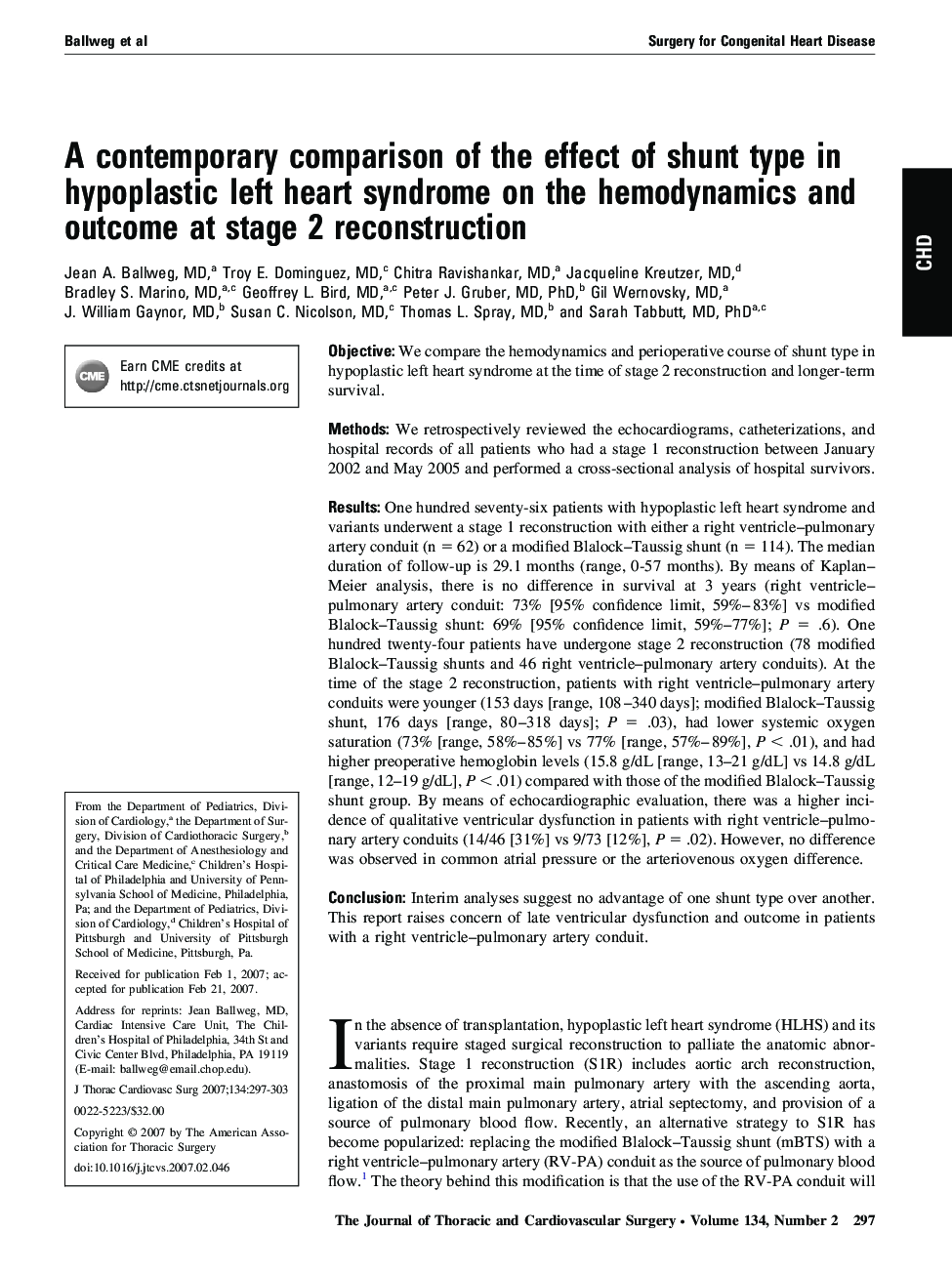 A contemporary comparison of the effect of shunt type in hypoplastic left heart syndrome on the hemodynamics and outcome at stage 2 reconstruction