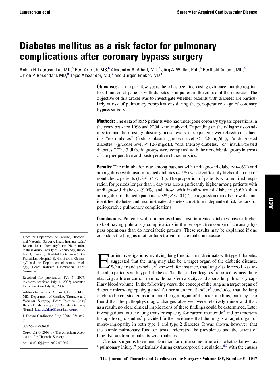 Diabetes mellitus as a risk factor for pulmonary complications after coronary bypass surgery