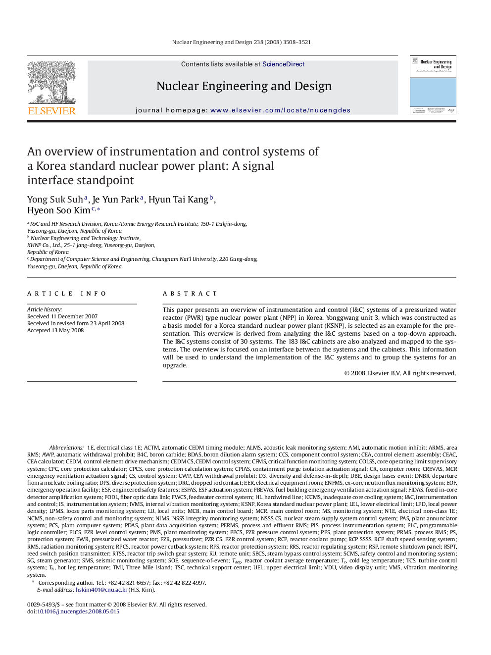 An overview of instrumentation and control systems of a Korea standard nuclear power plant: A signal interface standpoint
