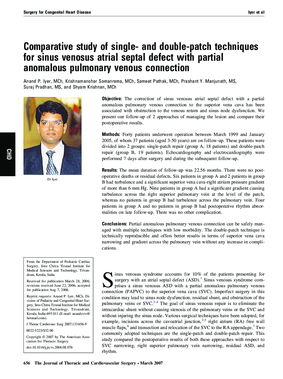 Comparative study of single- and double-patch techniques for sinus venosus atrial septal defect with partial anomalous pulmonary venous connection