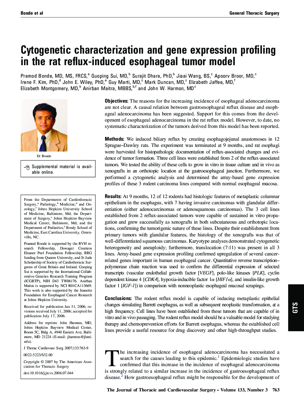 Cytogenetic characterization and gene expression profiling in the rat reflux-induced esophageal tumor model