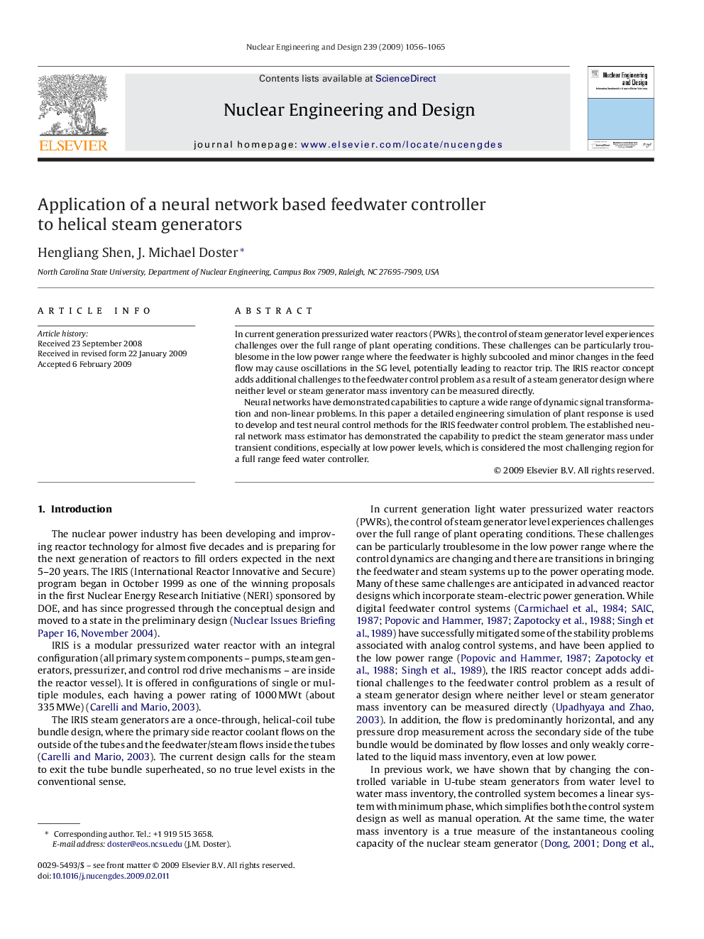 Application of a neural network based feedwater controller to helical steam generators