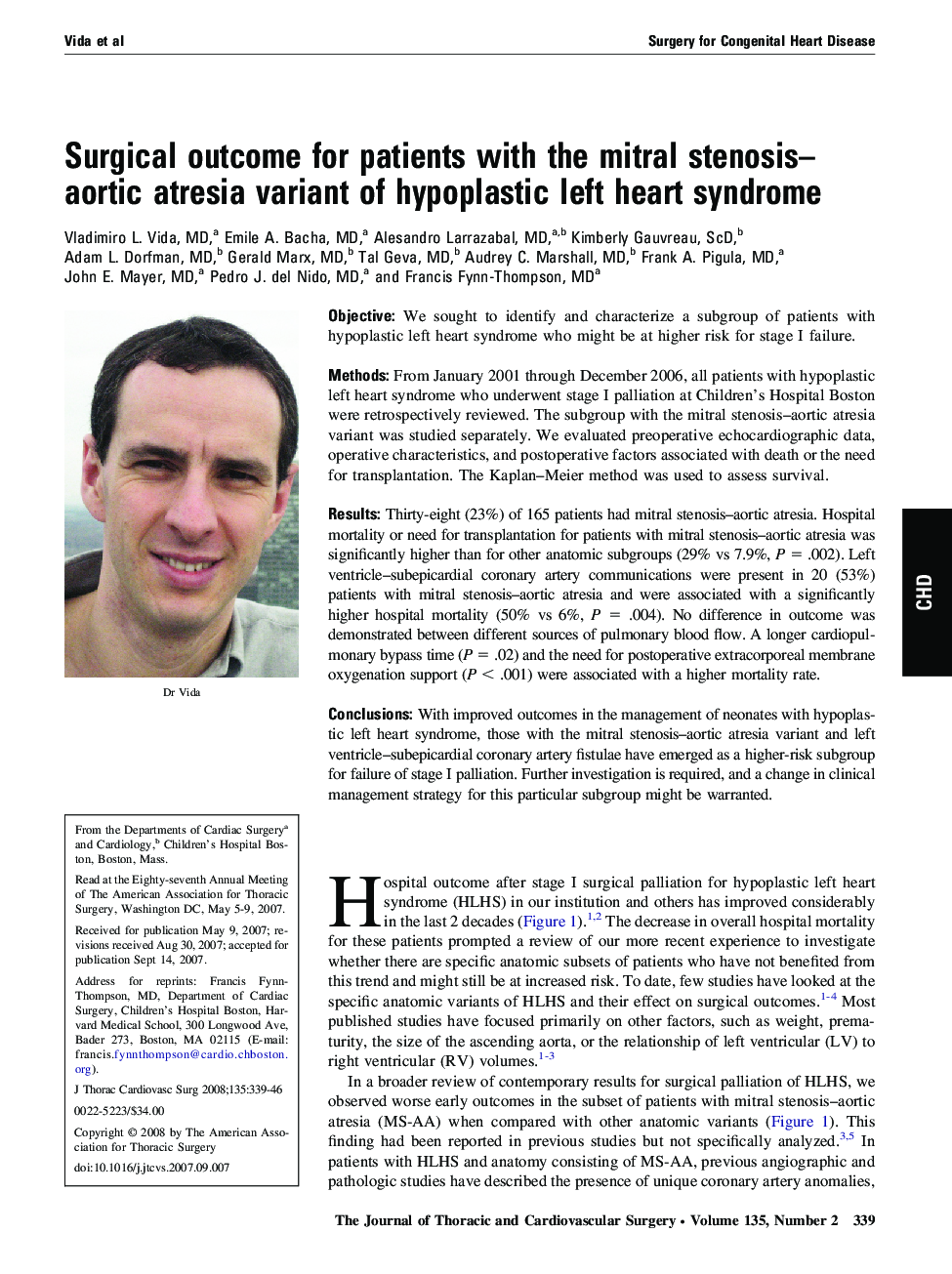 Surgical outcome for patients with the mitral stenosis–aortic atresia variant of hypoplastic left heart syndrome 