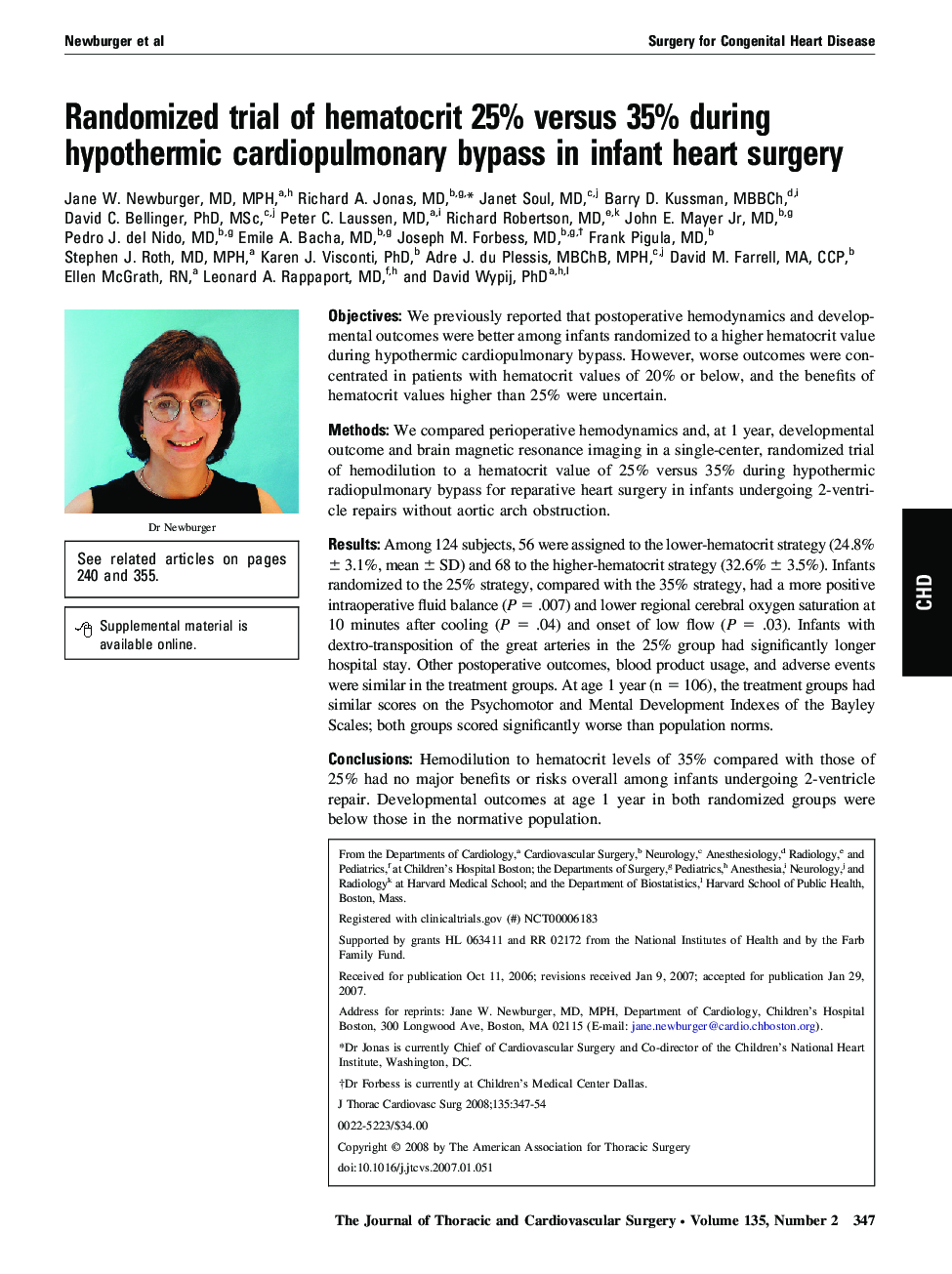 Randomized trial of hematocrit 25% versus 35% during hypothermic cardiopulmonary bypass in infant heart surgery