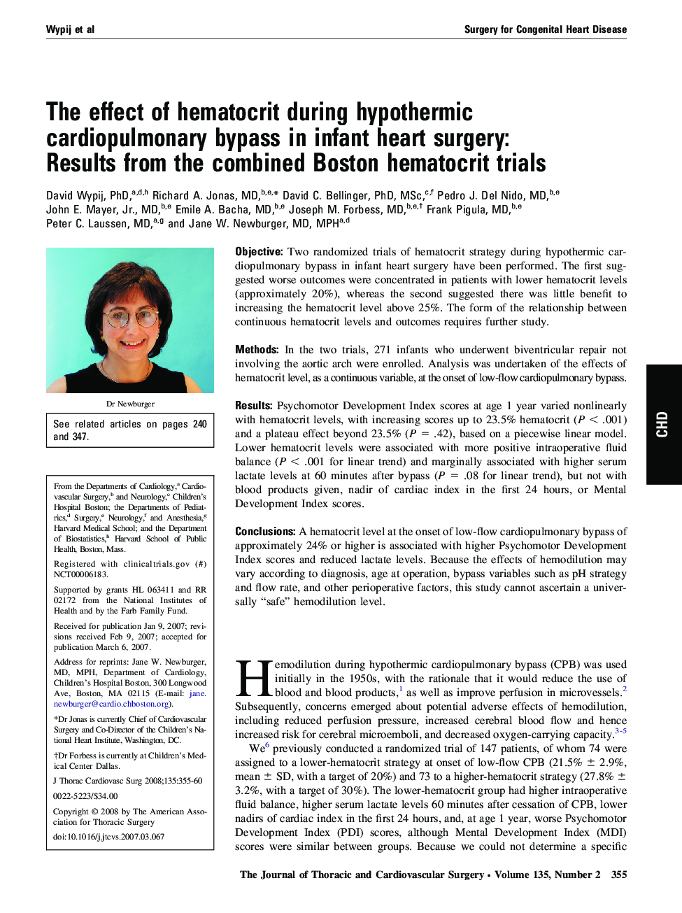 The effect of hematocrit during hypothermic cardiopulmonary bypass in infant heart surgery: Results from the combined Boston hematocrit trials 