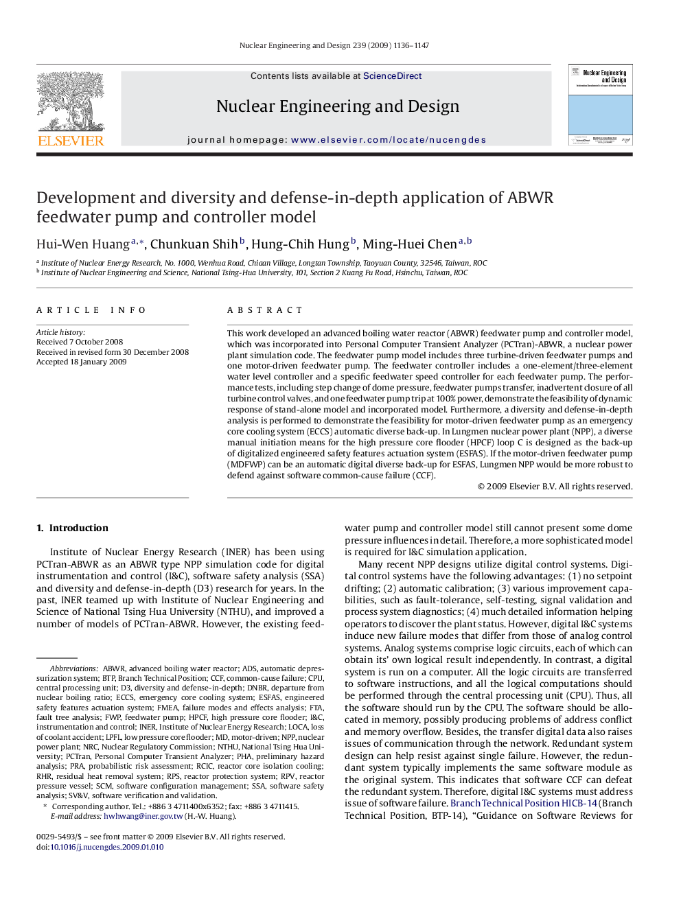 Development and diversity and defense-in-depth application of ABWR feedwater pump and controller model