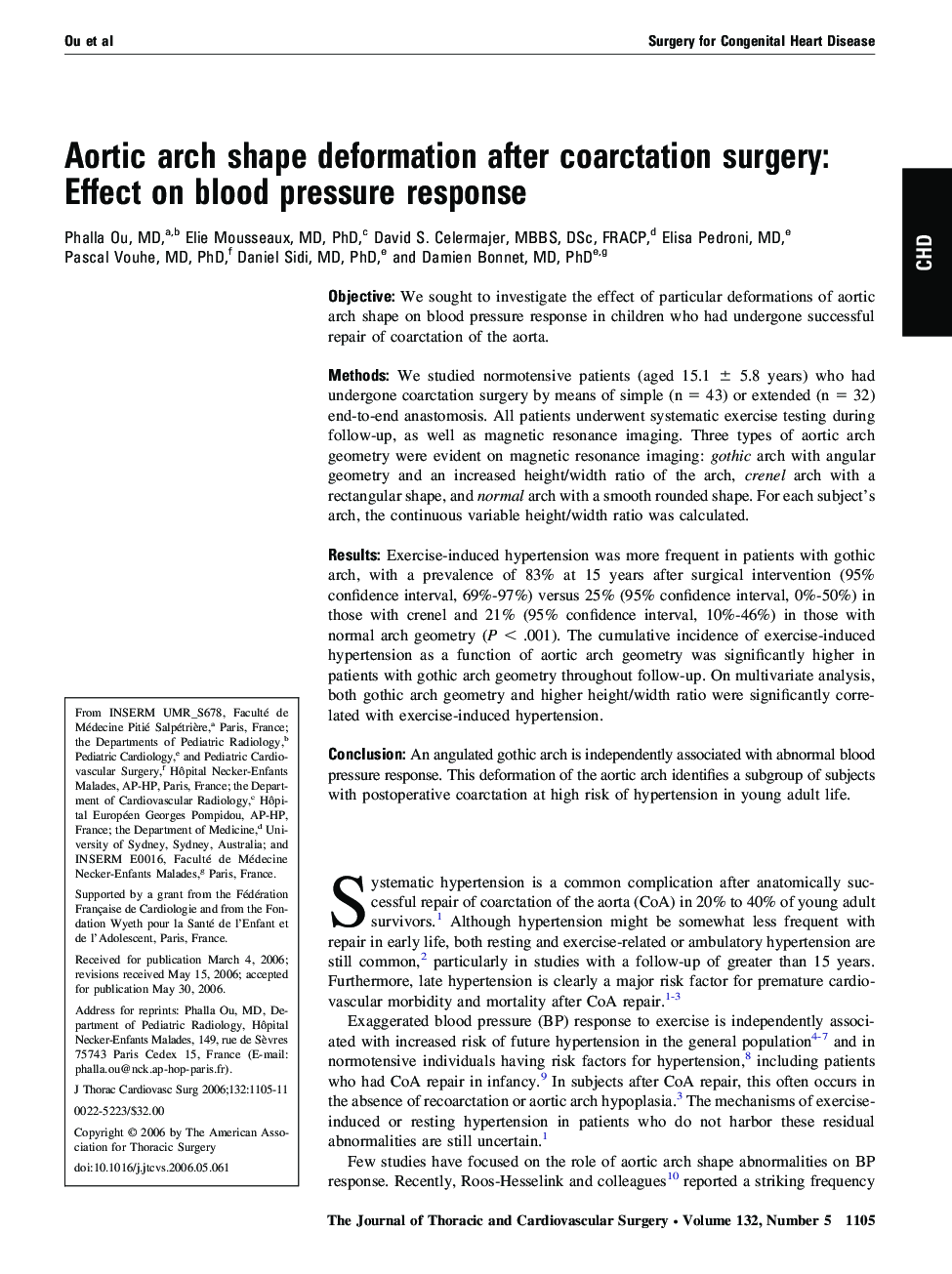 Aortic arch shape deformation after coarctation surgery: Effect on blood pressure response 