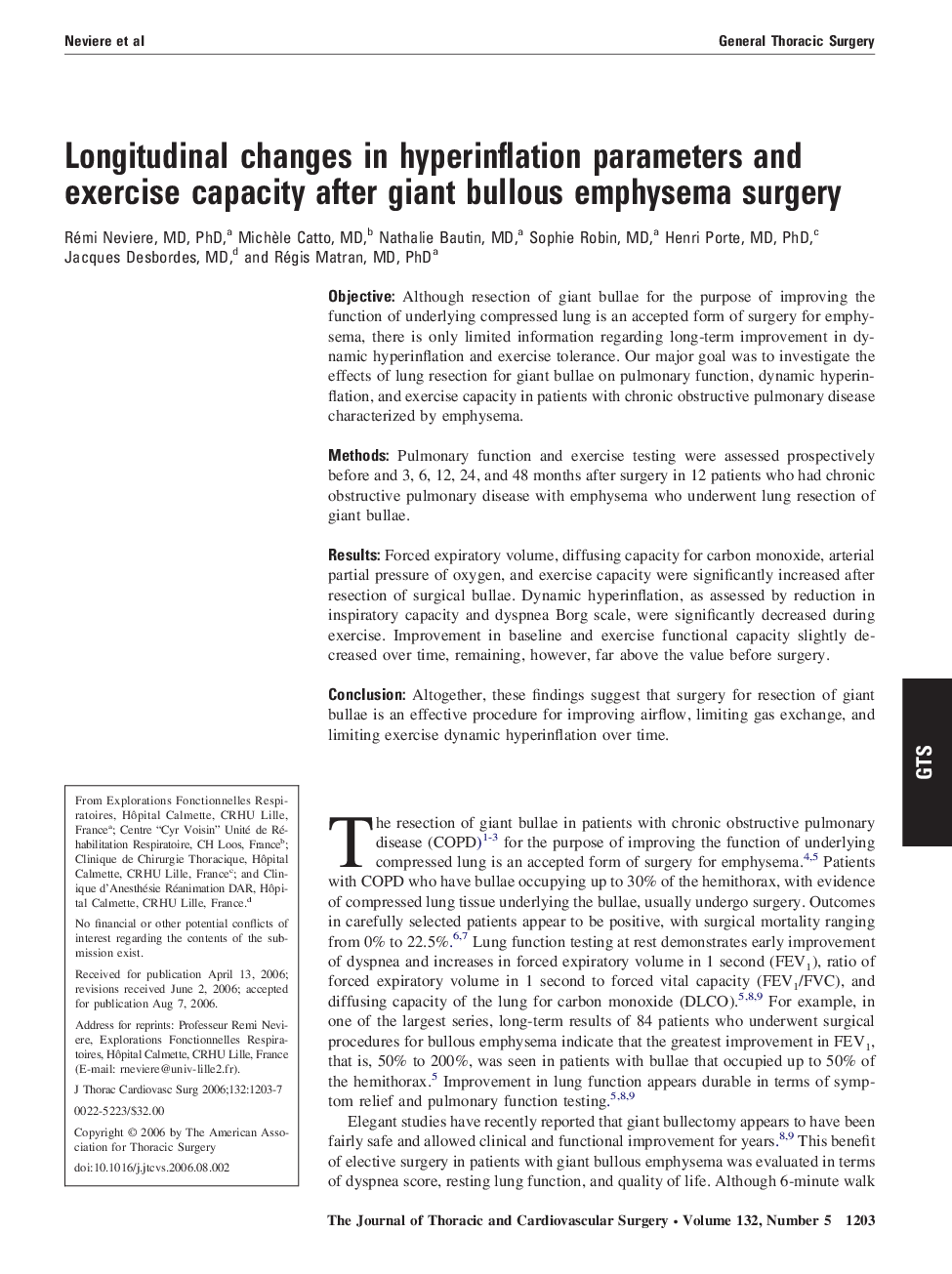 Longitudinal changes in hyperinflation parameters and exercise capacity after giant bullous emphysema surgery 