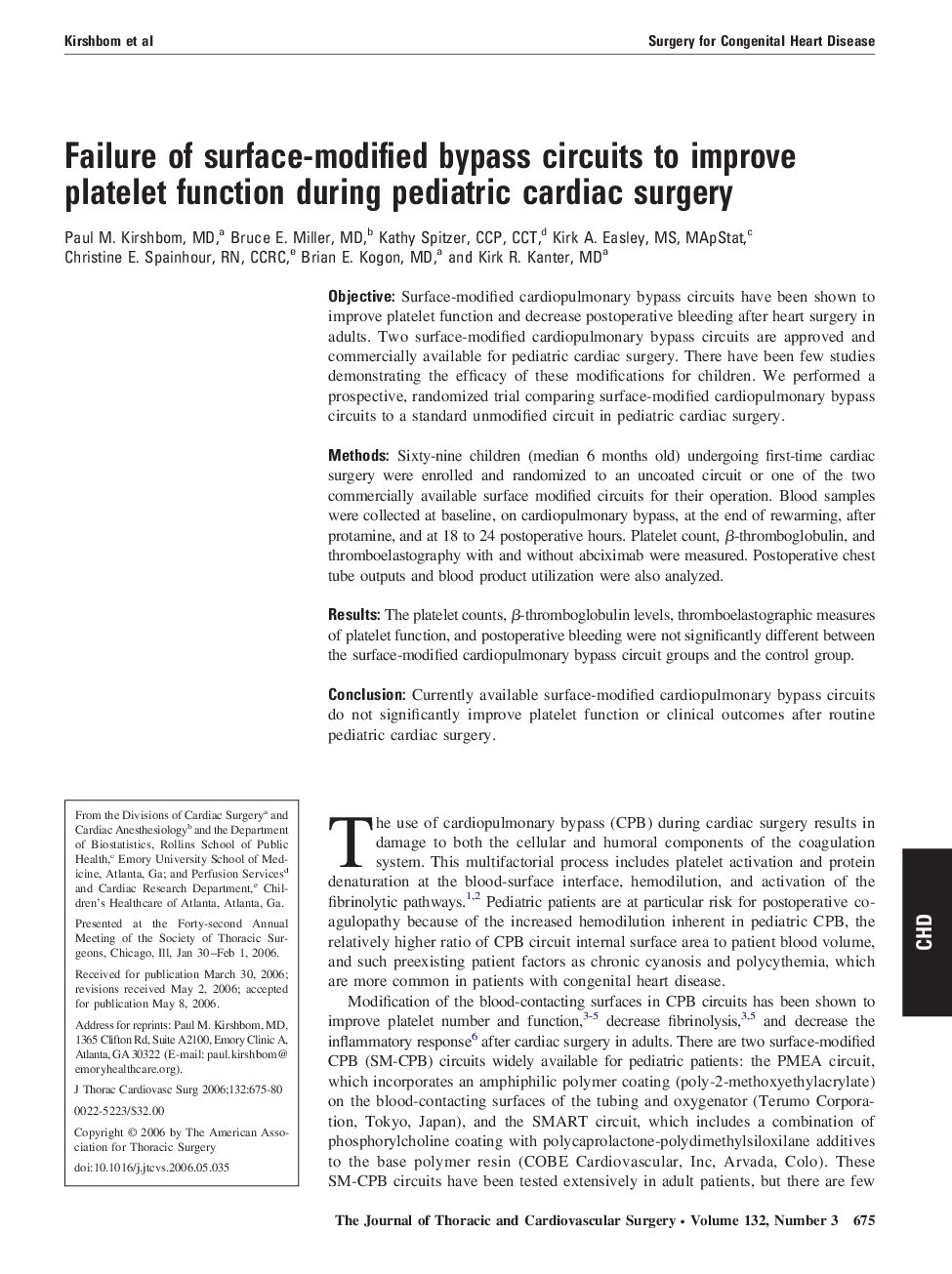 Failure of surface-modified bypass circuits to improve platelet function during pediatric cardiac surgery