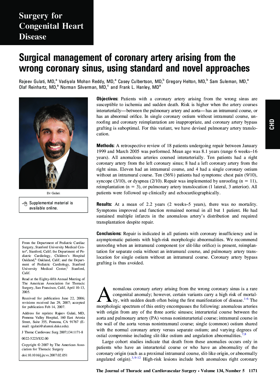 Surgical management of coronary artery arising from the wrong coronary sinus, using standard and novel approaches