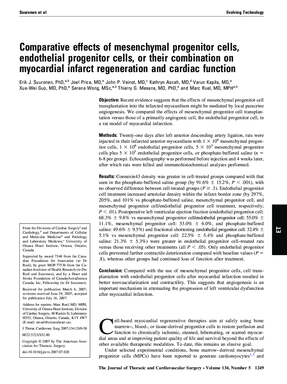 Comparative effects of mesenchymal progenitor cells, endothelial progenitor cells, or their combination on myocardial infarct regeneration and cardiac function 