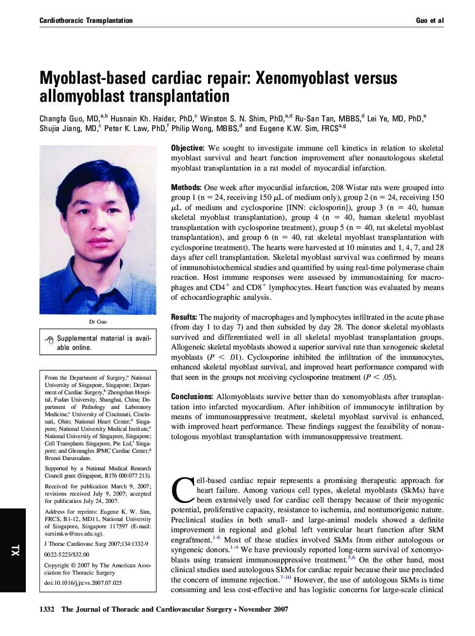 Myoblast-based cardiac repair: Xenomyoblast versus allomyoblast transplantation
