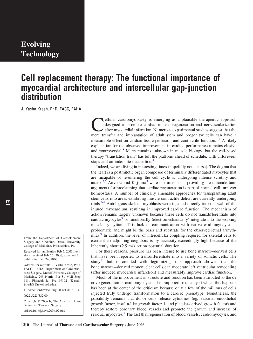 Cell replacement therapy: The functional importance of myocardial architecture and intercellular gap-junction distribution