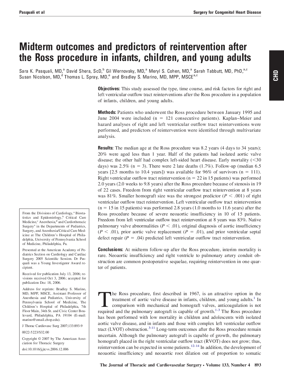 Midterm outcomes and predictors of reintervention after the Ross procedure in infants, children, and young adults