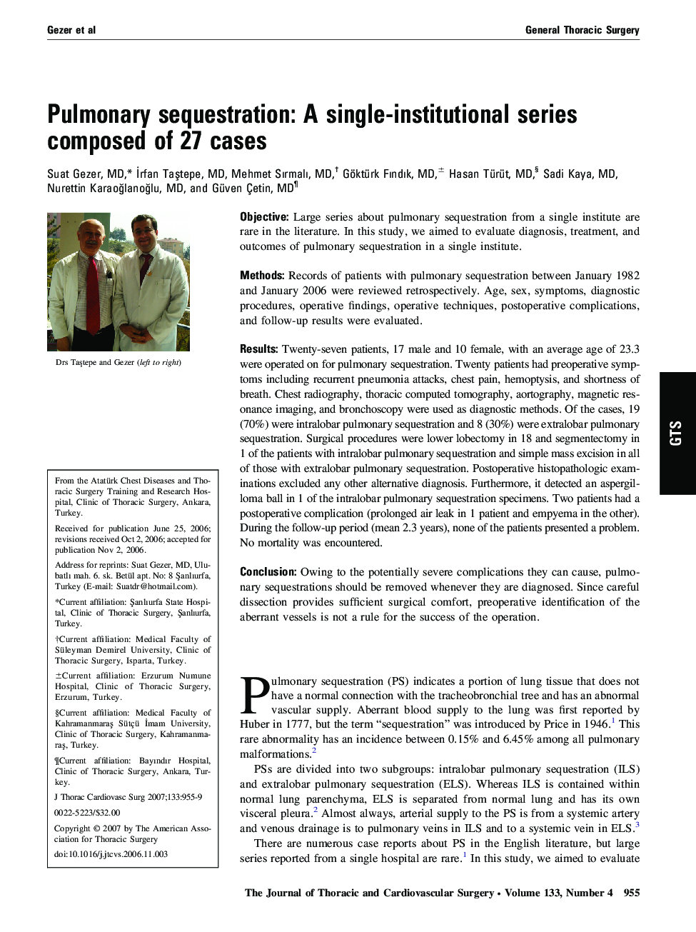 Pulmonary sequestration: A single-institutional series composed of 27 cases