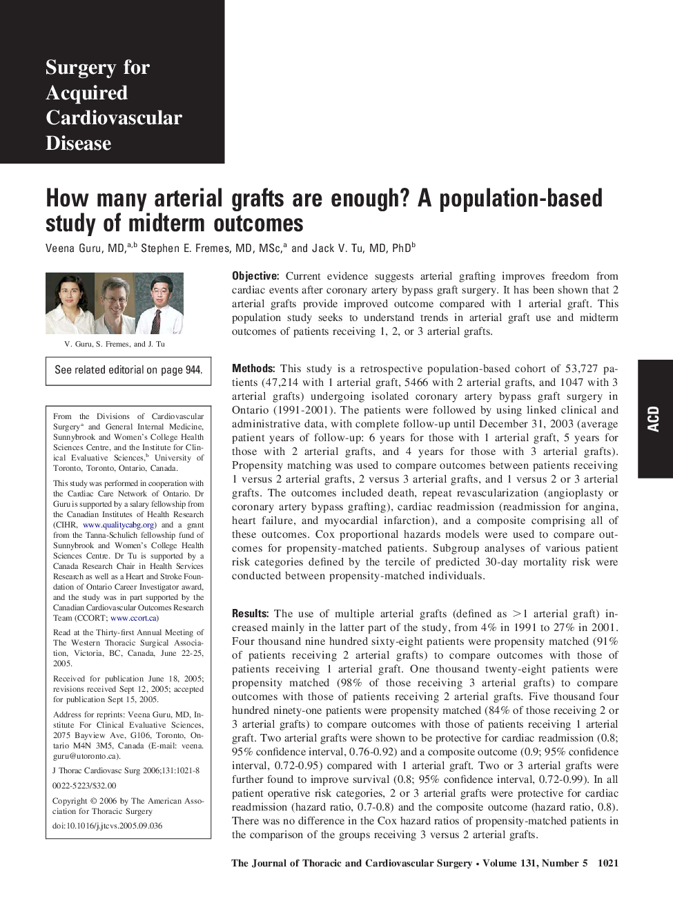 How many arterial grafts are enough? A population-based study of midterm outcomes 