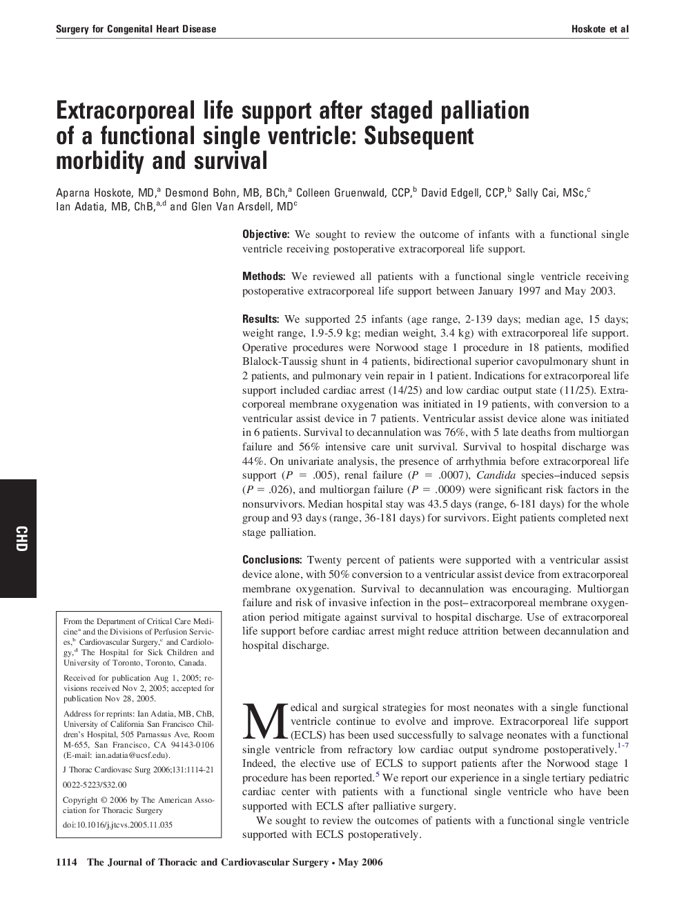 Extracorporeal life support after staged palliation of a functional single ventricle: Subsequent morbidity and survival