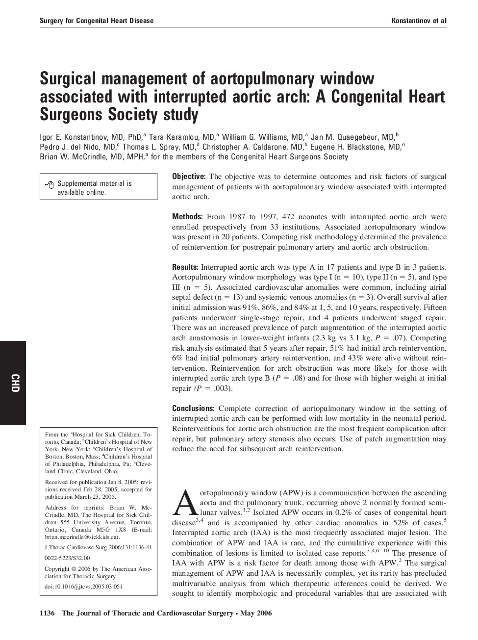 Surgical management of aortopulmonary window associated with interrupted aortic arch: A Congenital Heart Surgeons Society study