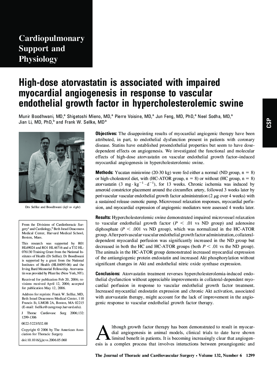 High-dose atorvastatin is associated with impaired myocardial angiogenesis in response to vascular endothelial growth factor in hypercholesterolemic swine