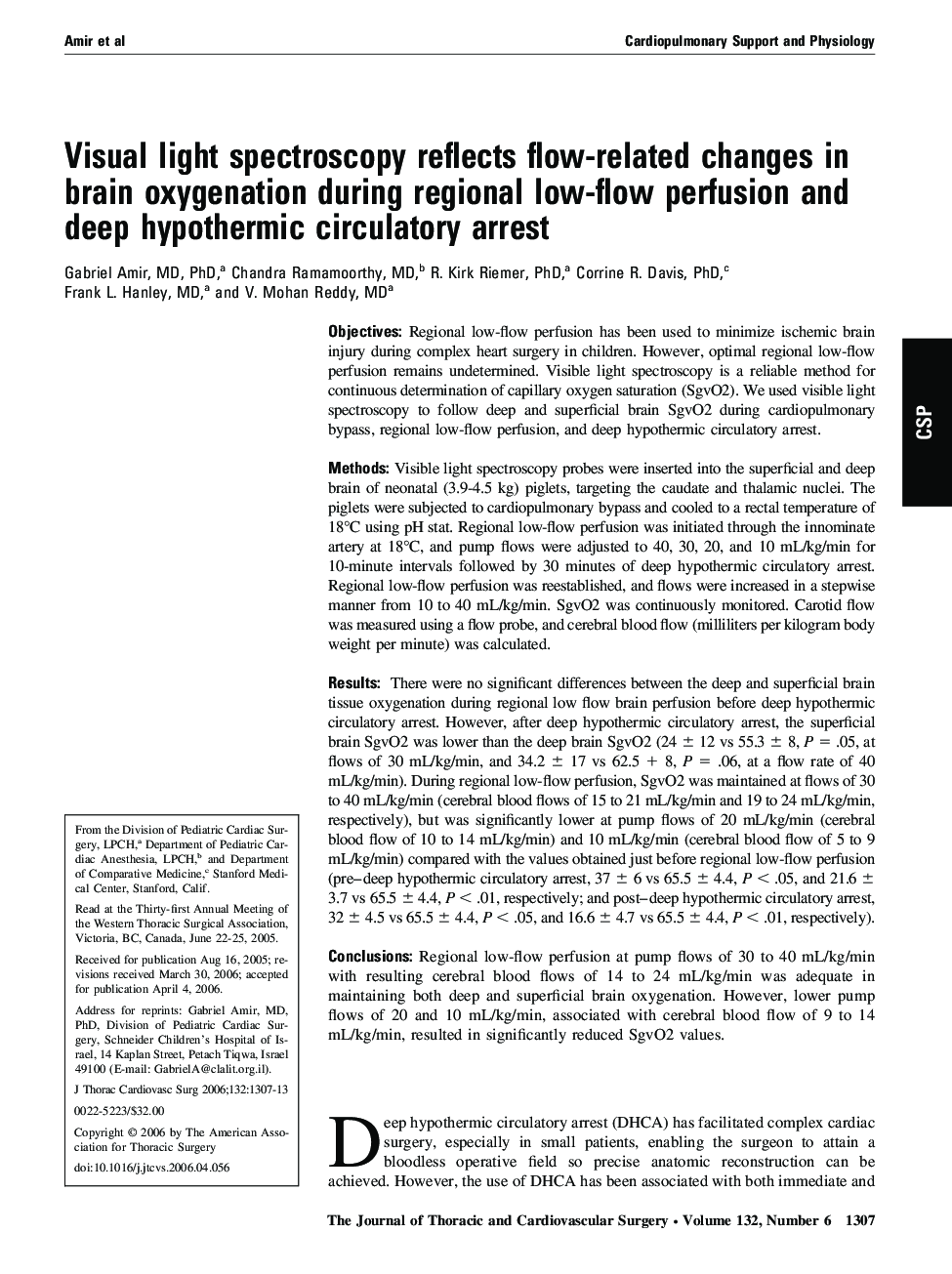 Visual light spectroscopy reflects flow-related changes in brain oxygenation during regional low-flow perfusion and deep hypothermic circulatory arrest