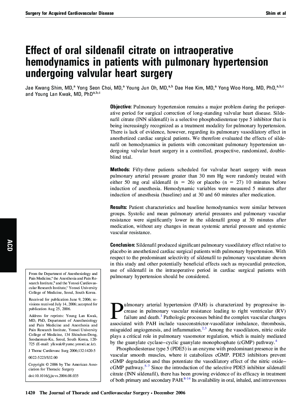 Effect of oral sildenafil citrate on intraoperative hemodynamics in patients with pulmonary hypertension undergoing valvular heart surgery