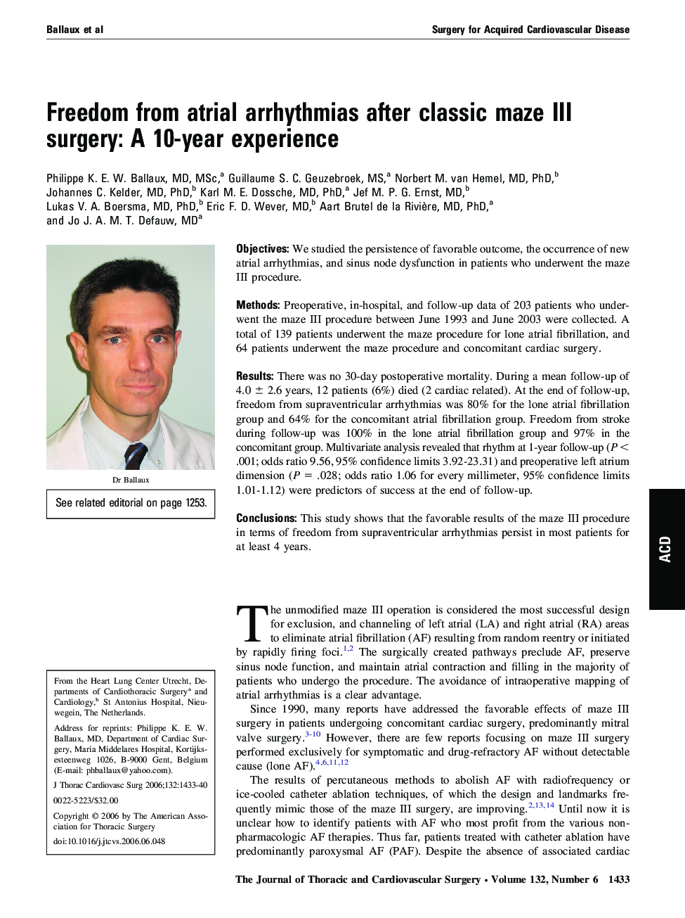 Freedom from atrial arrhythmias after classic maze III surgery: A 10-year experience