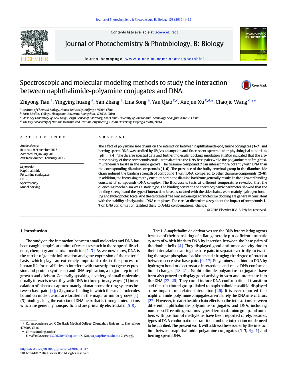 Spectroscopic and molecular modeling methods to study the interaction between naphthalimide-polyamine conjugates and DNA