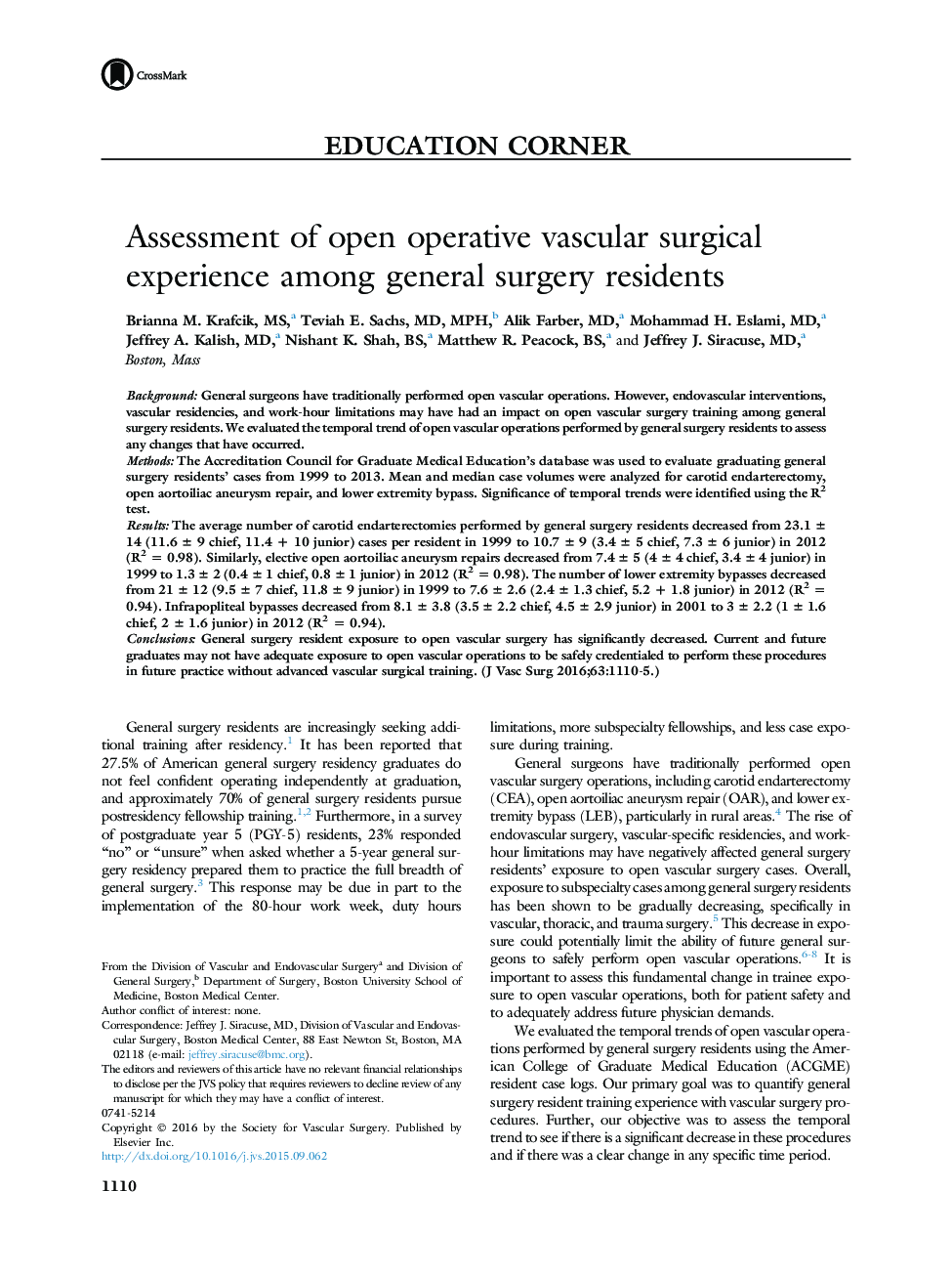 Assessment of open operative vascular surgical experience among general surgery residents 