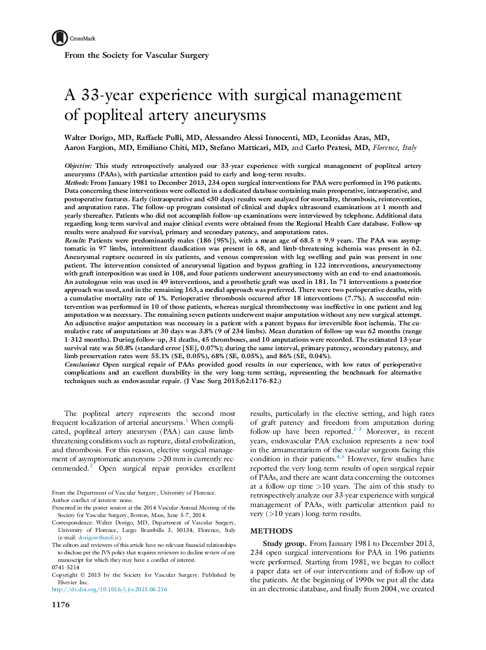 A 33-year experience with surgical management of popliteal artery aneurysms 