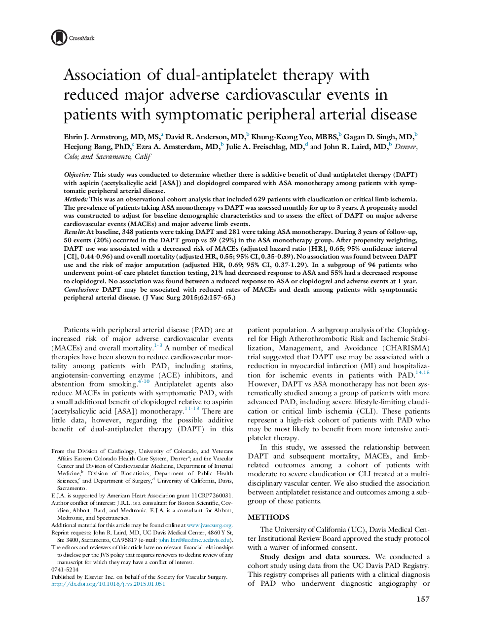 Association of dual-antiplatelet therapy with reduced major adverse cardiovascular events in patients with symptomatic peripheral arterial disease