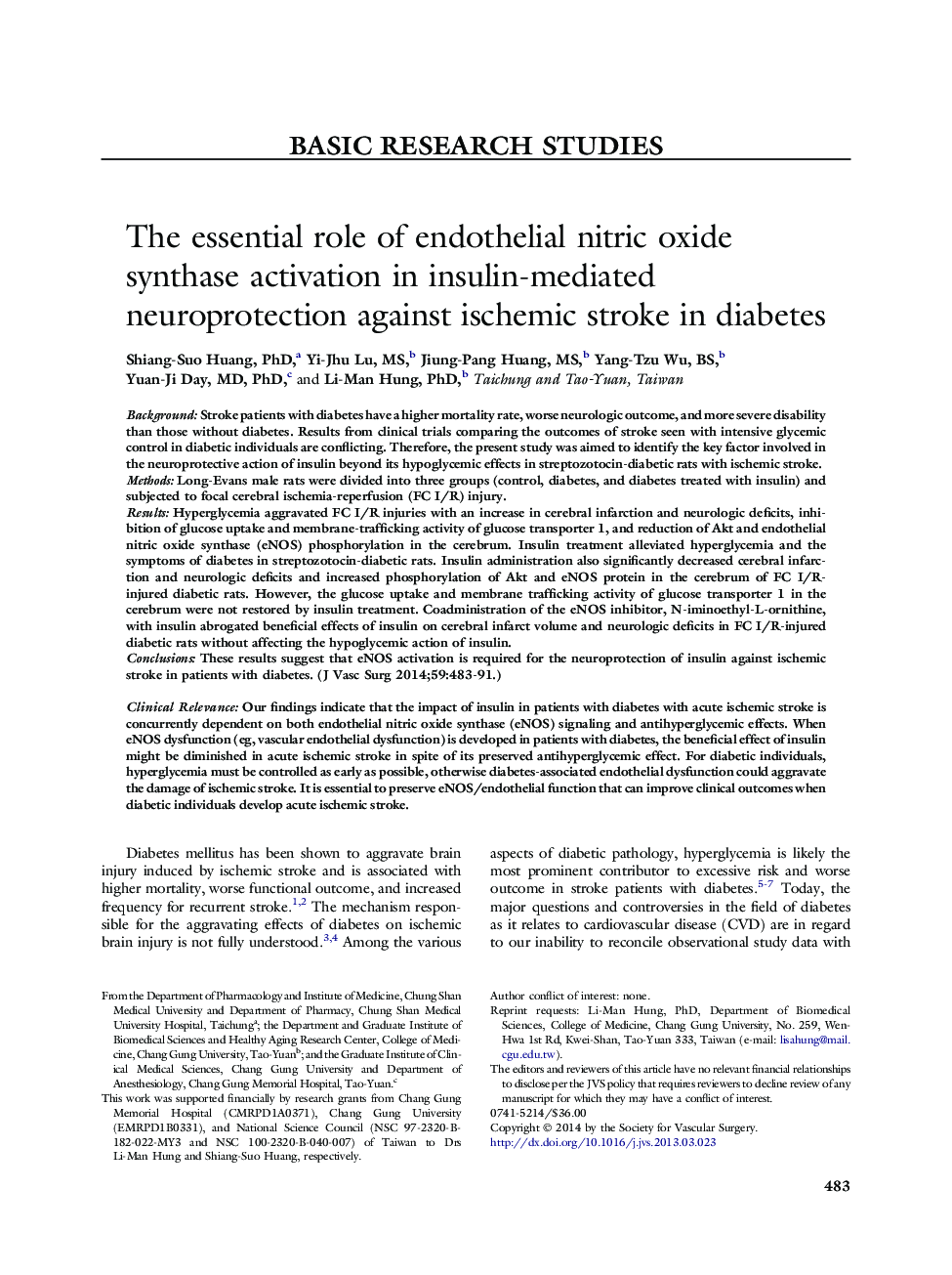 The essential role of endothelial nitric oxide synthase activation in insulin-mediated neuroprotection against ischemic stroke in diabetes 