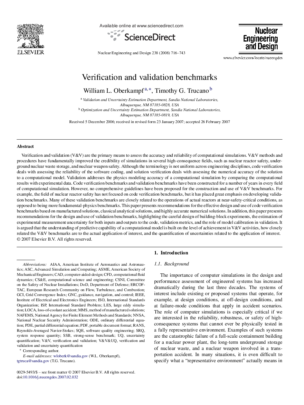 Verification and validation benchmarks