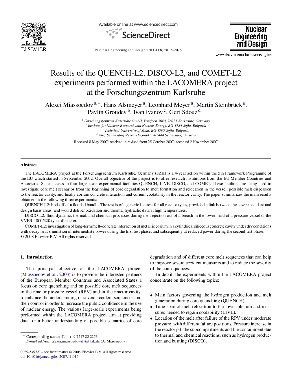 Results of the QUENCH-L2, DISCO-L2, and COMET-L2 experiments performed within the LACOMERA project at the Forschungszentrum Karlsruhe