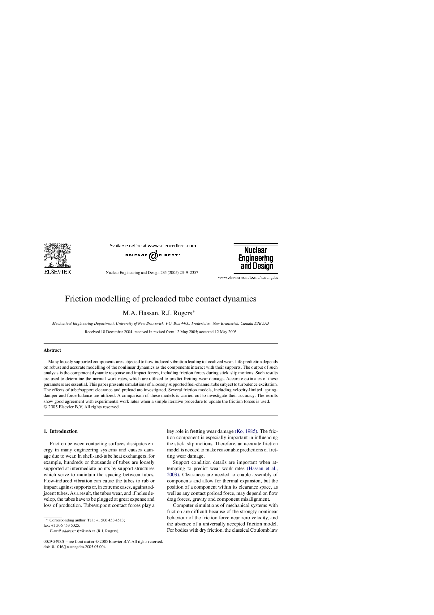 Friction modelling of preloaded tube contact dynamics