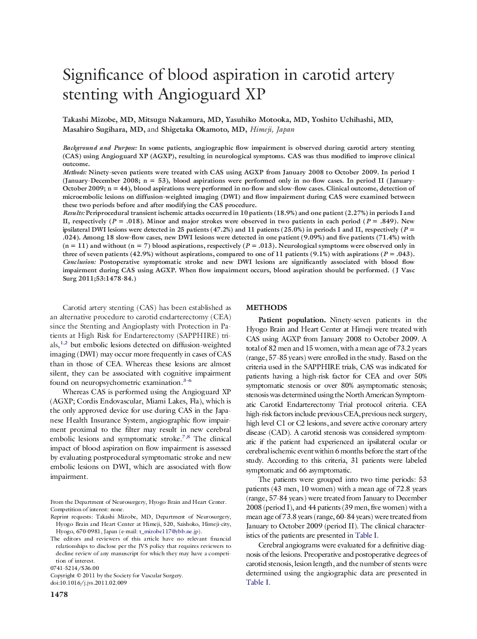 Significance of blood aspiration in carotid artery stenting with Angioguard XP 