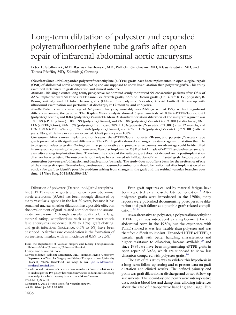 Long-term dilatation of polyester and expanded polytetrafluoroethylene tube grafts after open repair of infrarenal abdominal aortic aneurysms 