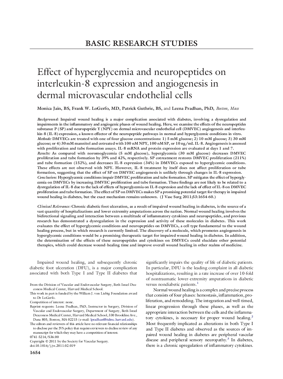Effect of hyperglycemia and neuropeptides on interleukin-8 expression and angiogenesis in dermal microvascular endothelial cells