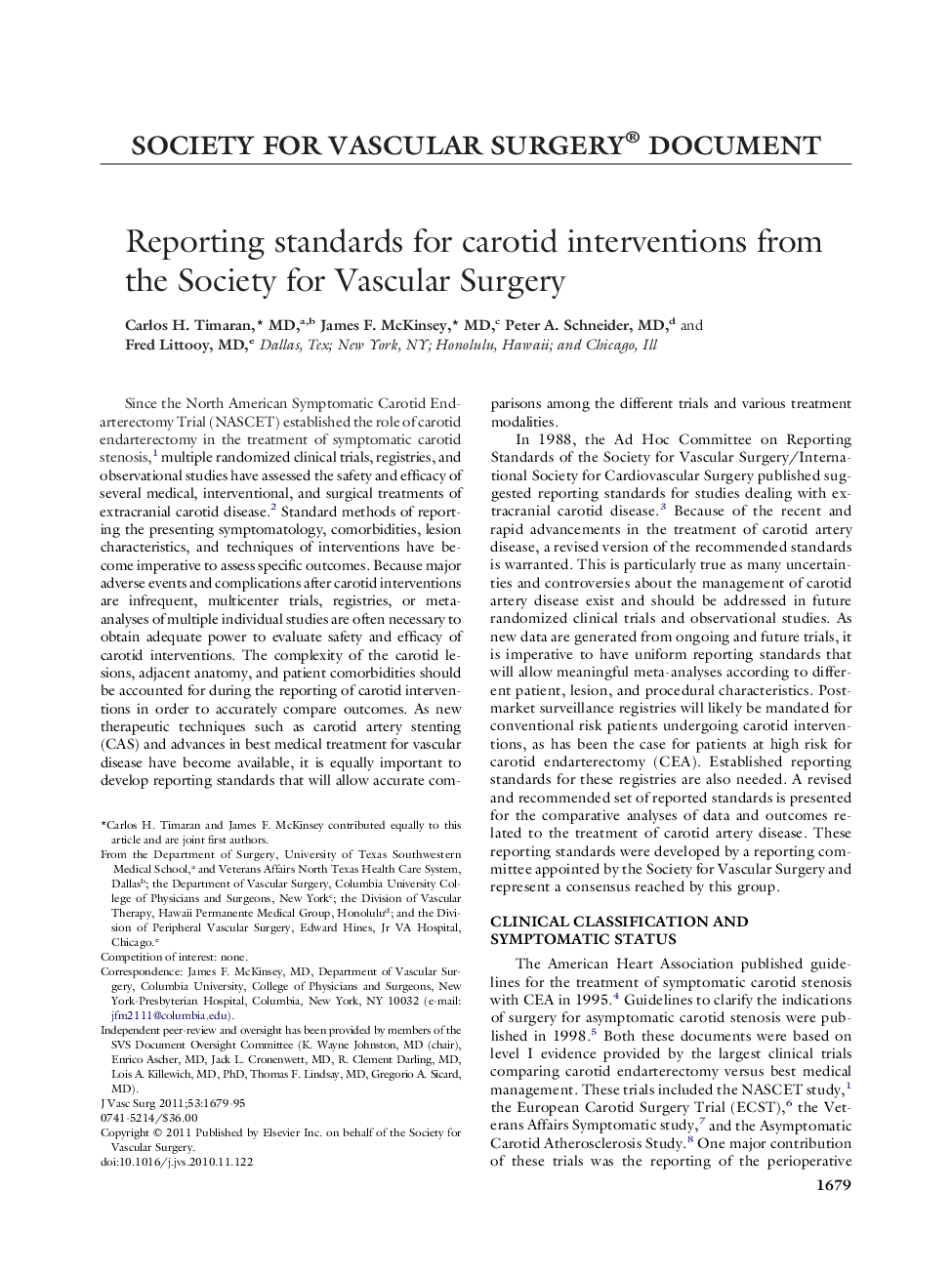 Reporting standards for carotid interventions from the Society for Vascular Surgery