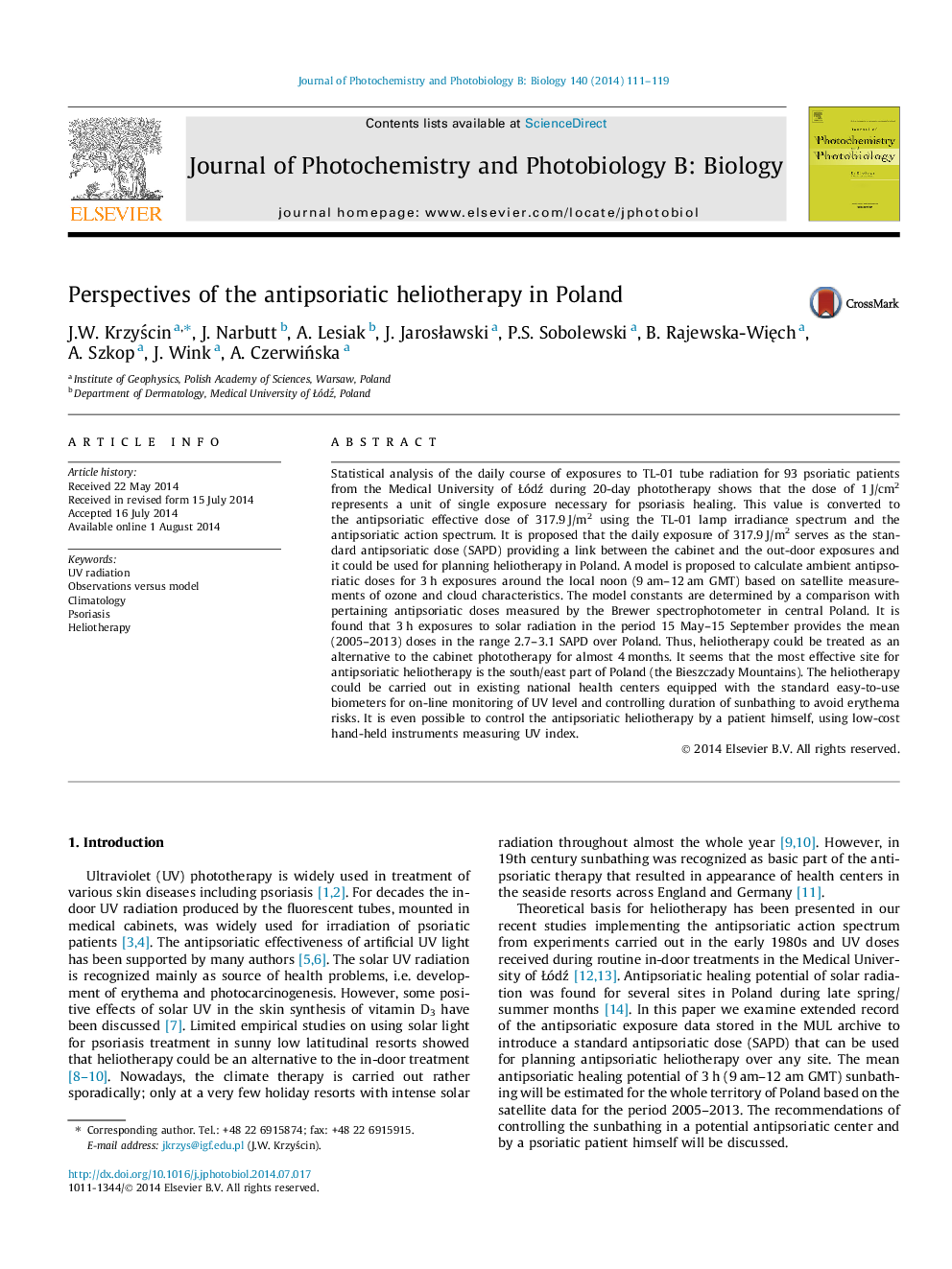 Perspectives of the antipsoriatic heliotherapy in Poland