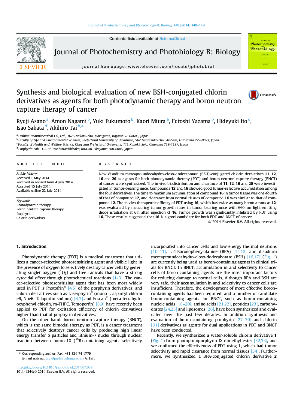 Synthesis and biological evaluation of new BSH-conjugated chlorin derivatives as agents for both photodynamic therapy and boron neutron capture therapy of cancer