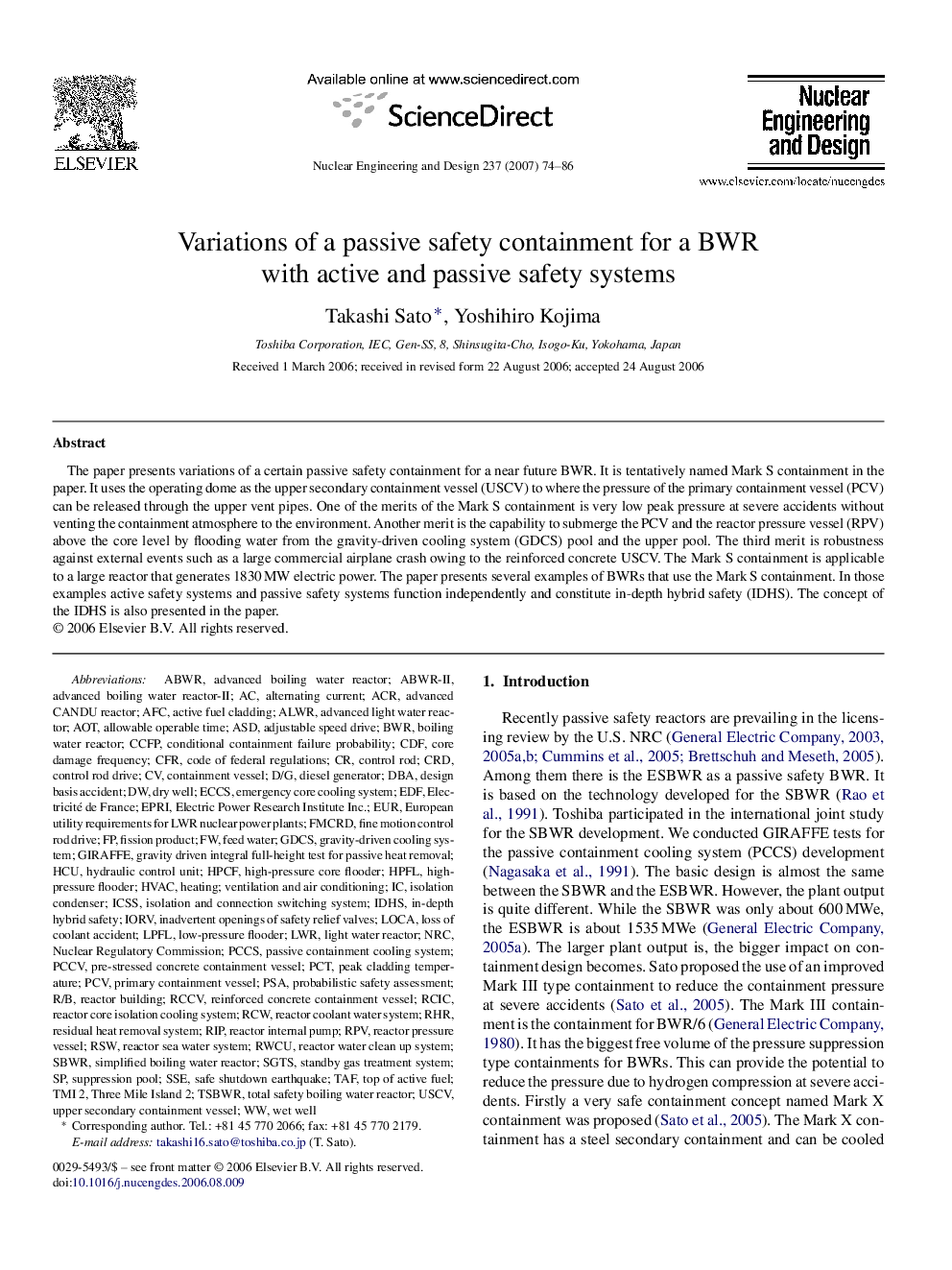 Variations of a passive safety containment for a BWR with active and passive safety systems